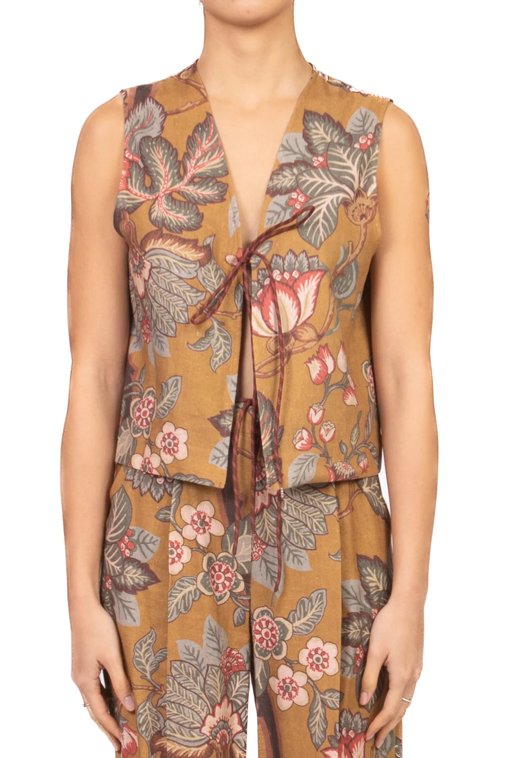 Dixie - Gilet floreale misto lino con laccio Art. LAG51ALA - Image 2