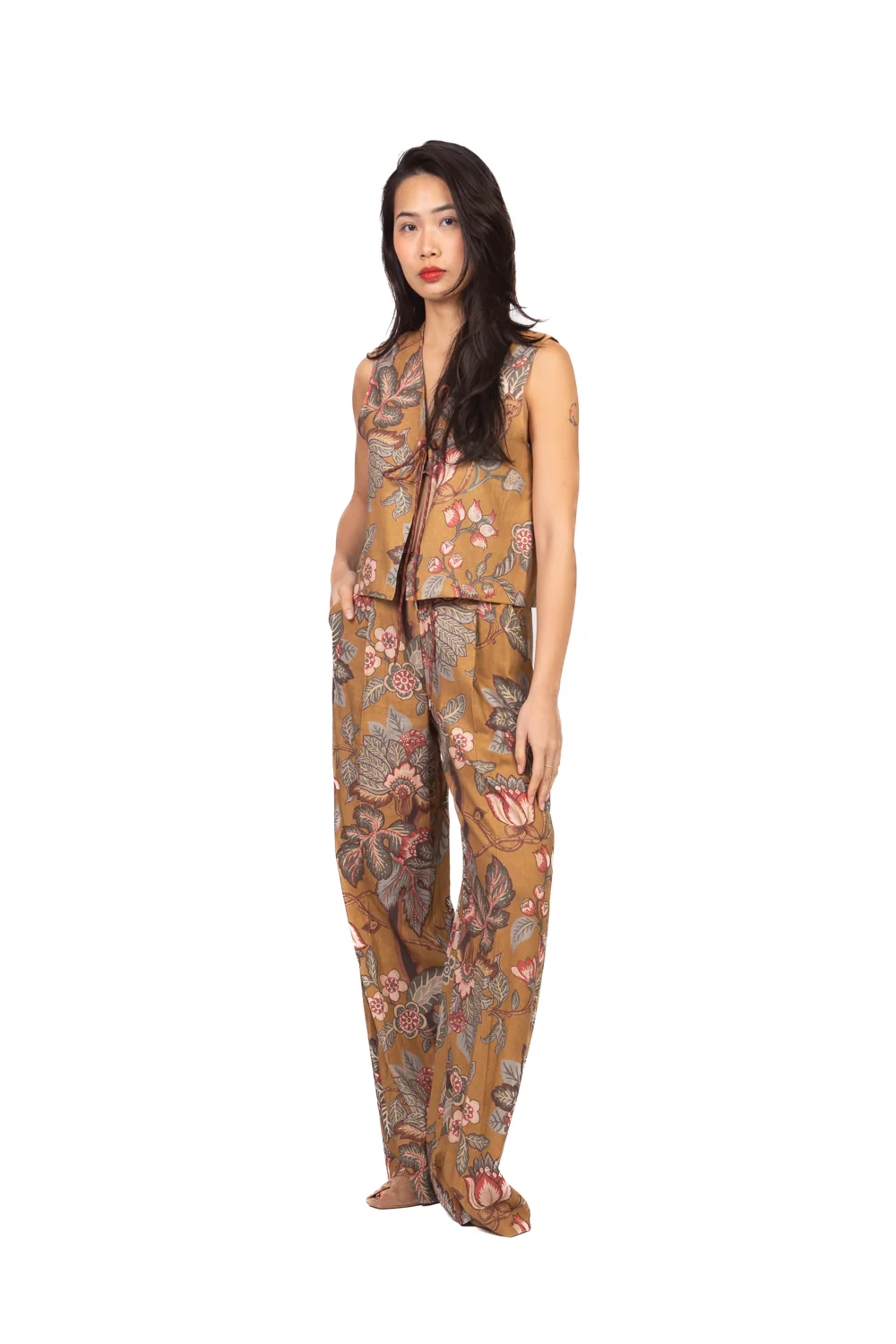 Dixie - Pantalone palazzo floreale misto lino Art. PDQE1ALCA