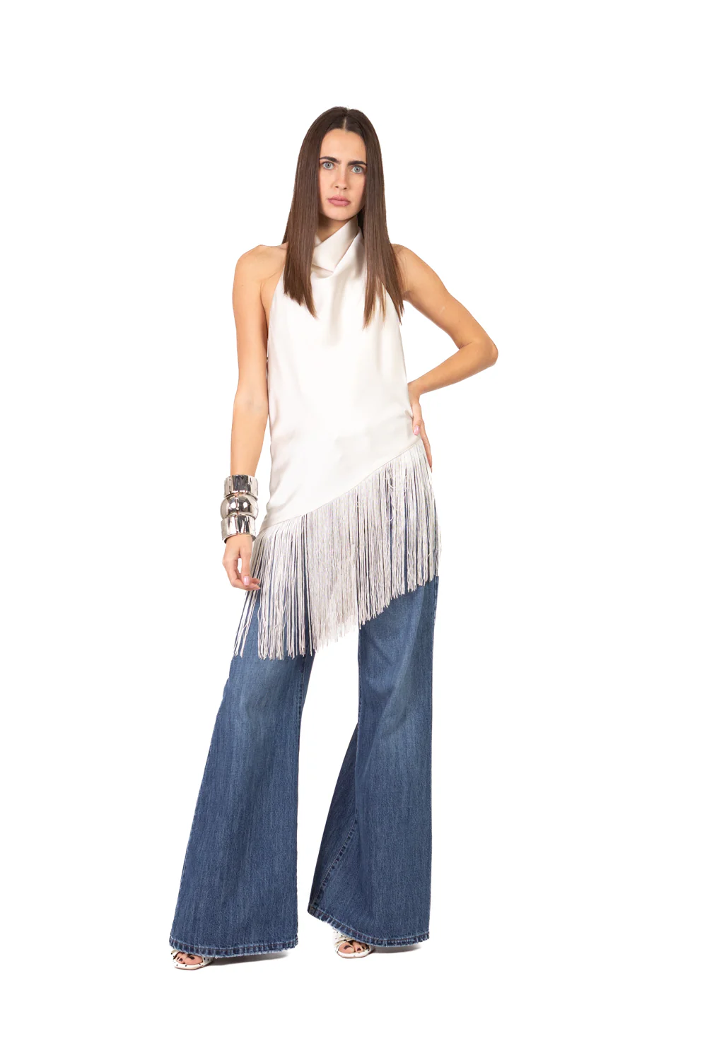 Imperial - Top satin scollo americano con frange Art. RIU4LBA