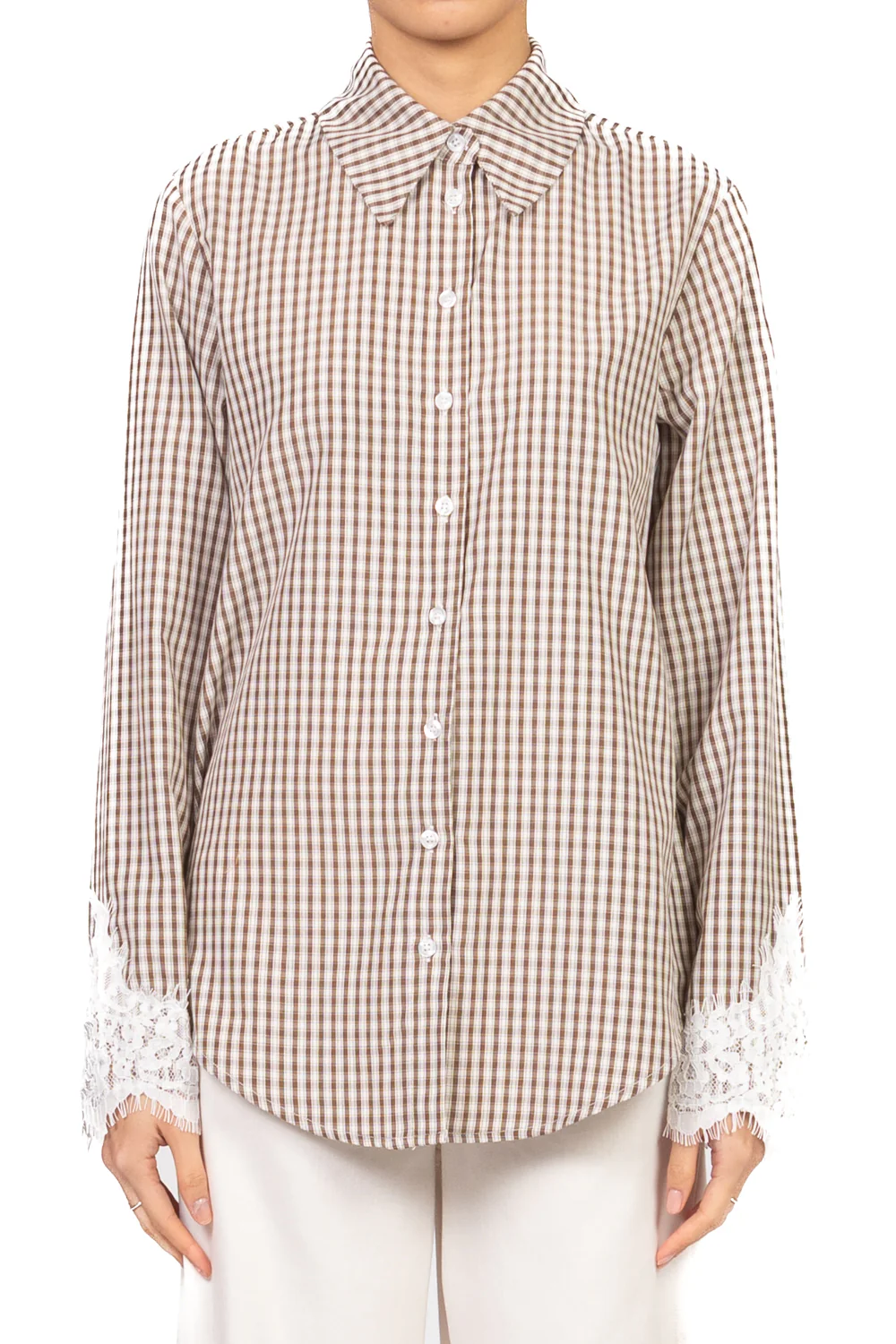 Vicolo - Camicia quadretti con polsini in pizzo Art. TAB1127 - Image 2