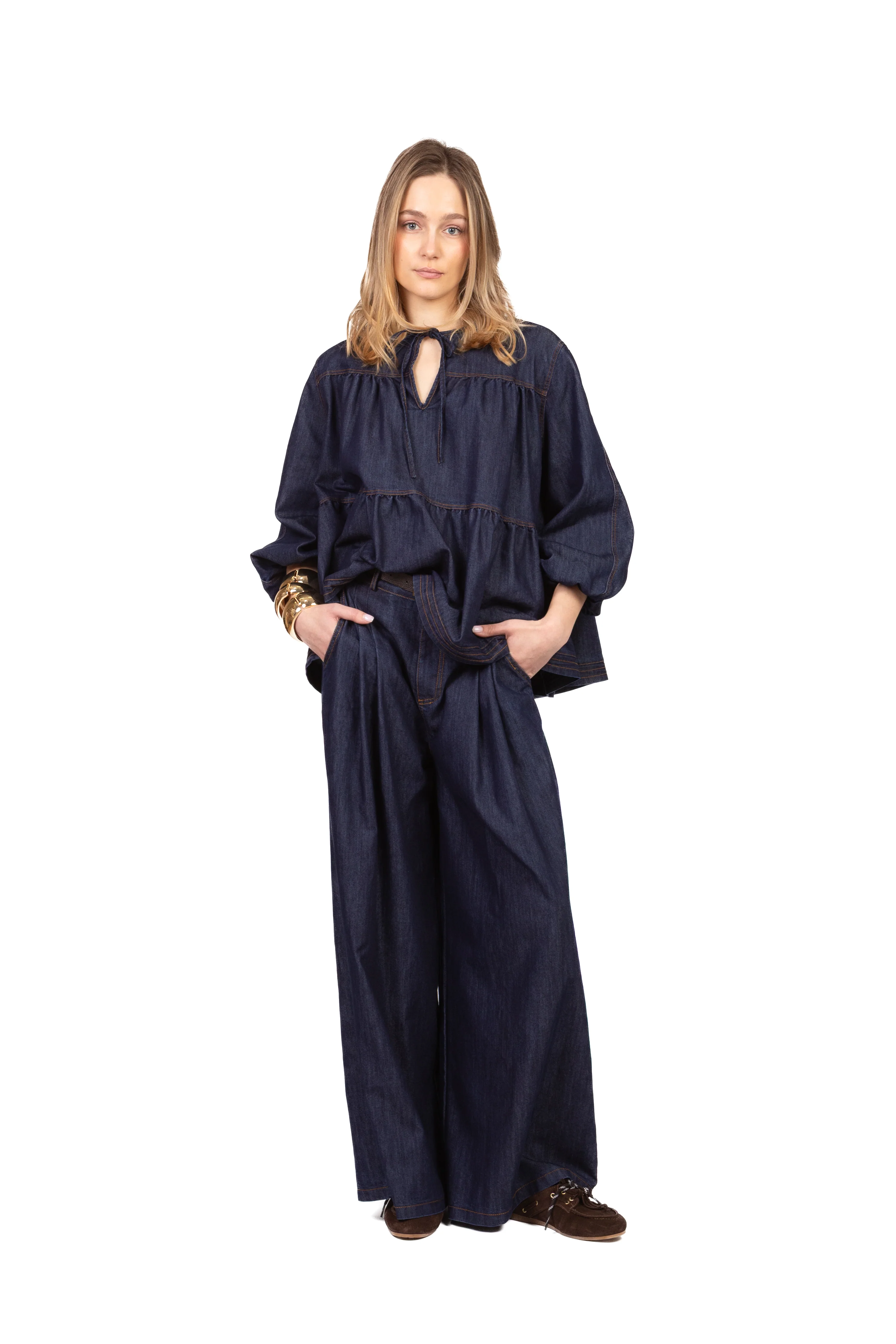 Vicolo - Blusa in denim maniche palloncino Art. TAB1467